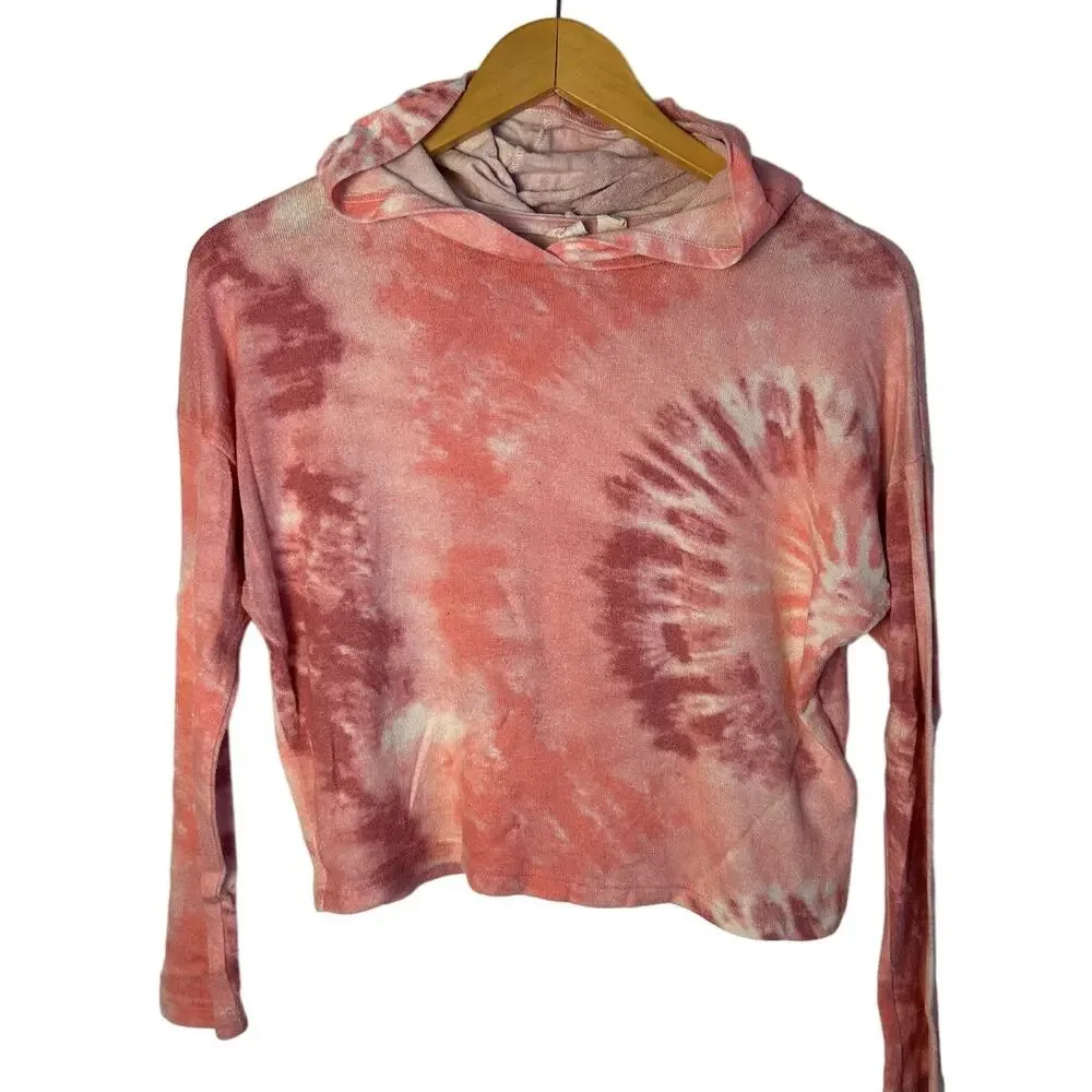 Roxy Pink Tie Dye Pullover Sweater Hooded Girl's Medium 10